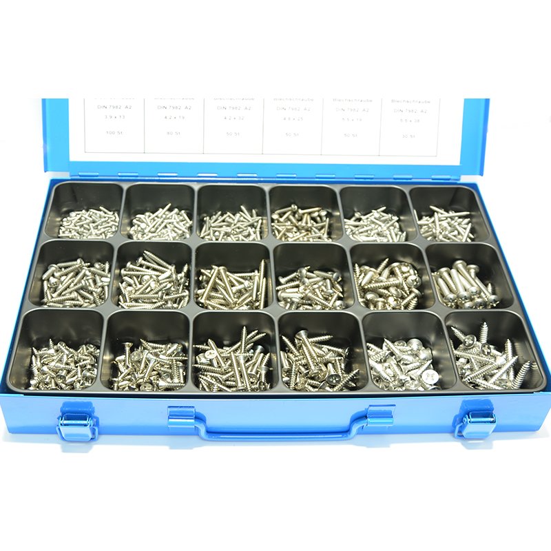 Sortimentskasten DIN 7981/7983 Blechschrauben A2 Edelstahl Kreuz Metall Koffer 