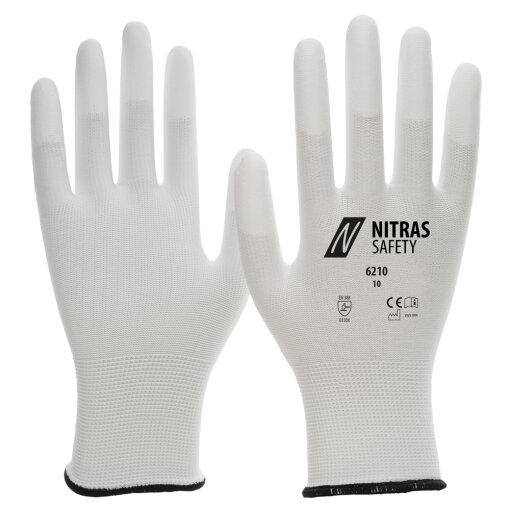 12 Paar Nylonhandschuhe -Fingerkuppen beschichtet-  NITRAS® 6210 Größe 6 (S)