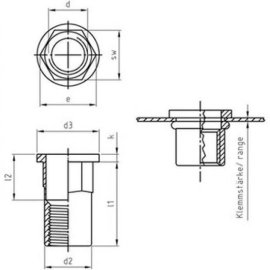 250 Stück Blindnietmuttern A2 Flachkopf 6-Kant M 6 x 15,5