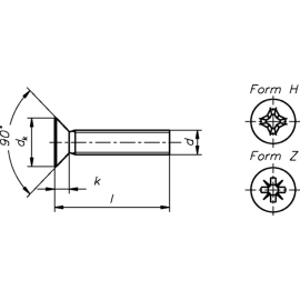 100 Stück Senkkopfschrauben DIN 965 4.8 galv. verzinkt M6 x 90