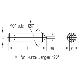 100 Stück Gewindestifte DIN 914 / ISO 4027 blank mit Spitze M6 x 16