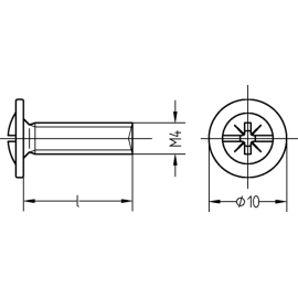 1000 Stück Möbelgriffschrauben galv. verzinkt M4 x 10