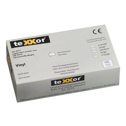 1 Box Vinyl-Einweghandschuhe, ungepudert - teXXor&reg; 2213 (100 St&uuml;ck) Gr.S