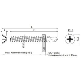 500 St&uuml;ck Fl&uuml;gelbohrschrauben E-VS BOHR 3 FLT 5.5 x 60 mm