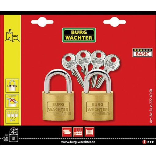 Messing-Hangschloss-Set 222/40/SB/Duo gleichschließend