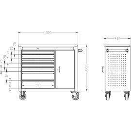 Rollwerkbank 1095 x 481 x 850,5 mm 69-teilig FORUM