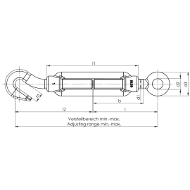 1 Stk. Spannschloß DIN 1480 galv. verzinkt Haken/Öse M 6