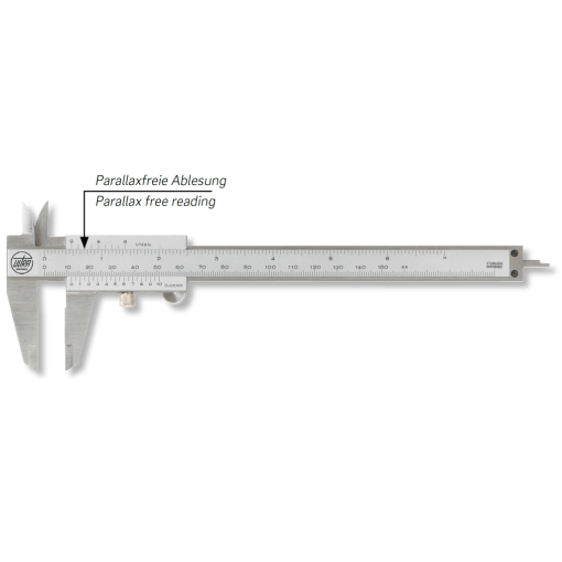 Taschenmessschieber active inox Tiefenmaß eckig 150 mm mit Feststellschraube