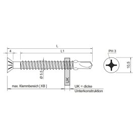 100 Stk. Bohrschrauben E-X BOHR 3 FLT 5,5 x 85 mm