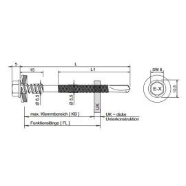 100 Stk. Sandwich-Schrauben Metall E-X BOHR 5 HT 16 5,5 x 75 mm