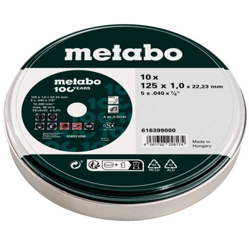 10x Trennscheiben - SP 125x1,0x23 INOX, TF 41 (616399000) 100 Jahre Metabo