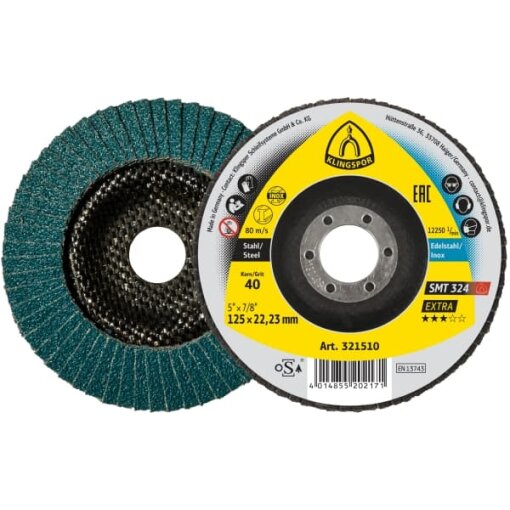10 Stück Schleifmopteller für Edelstahl und Stahl SMT 324 Extra 125 x 22,23 mm Korn 80 gerade